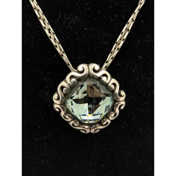 Brighton Necklace Danube Blue Faceted Pendant Crystal Silver Double Chain READ - Picture 2 of 10